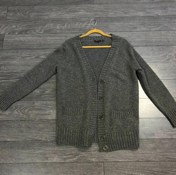 Theory Charcoal Grey Vintage Style Cardigan Sweater Wool Blend - Picture 1 of 6